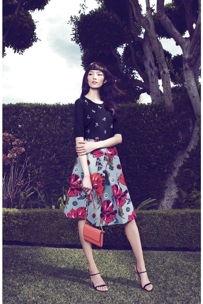 Floral Print Cotton & Silk Skirt, Alternate, color, BLUE DUSK MEDALLION FLORAL
