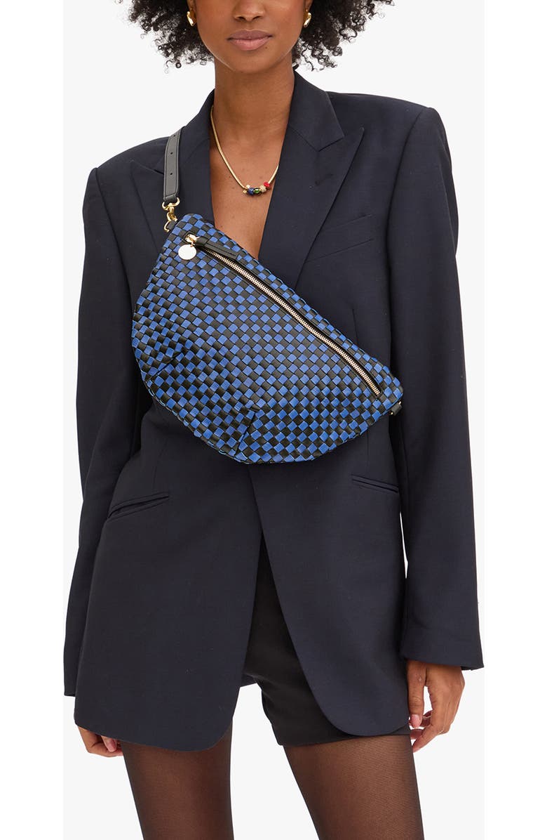 Clare V. Grande Woven Leather Belt Bag, Alternate, color, Black/ Cobalt