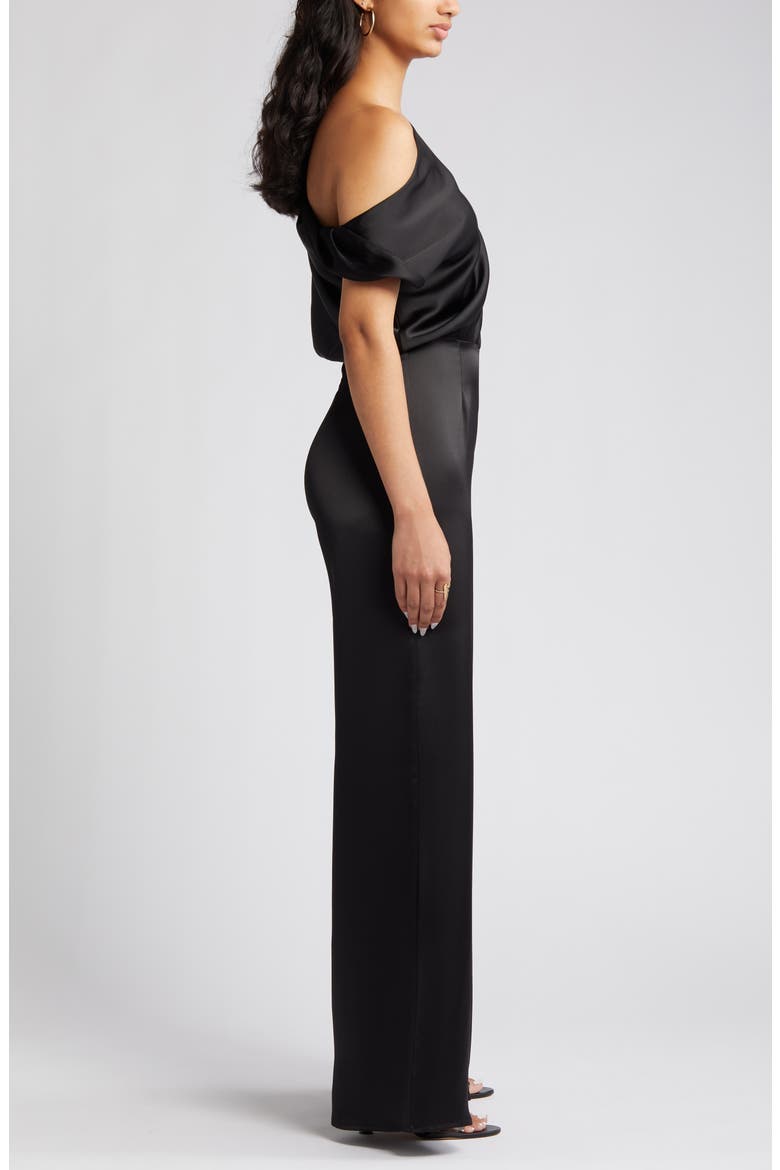 The Keita One-Shoulder Satin Jumpsuit, Alternate, color, BLACK