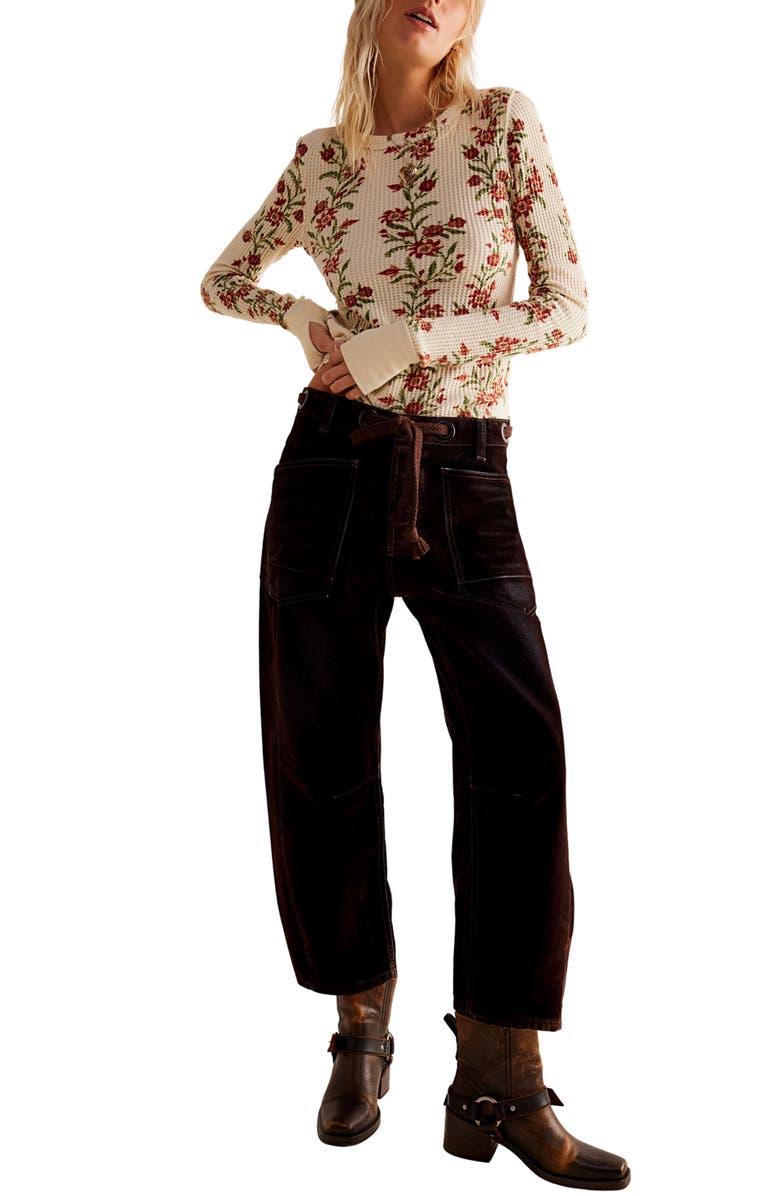 Free People Pretty Little Thermal Stitch Top, Alternate, color, Sand Combo Folk Vine