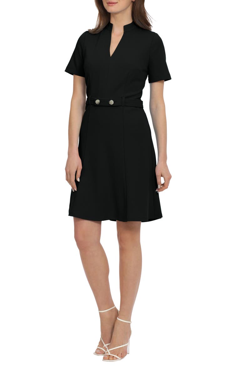 Belted A-Line Dress, Alternate, color, BLACK