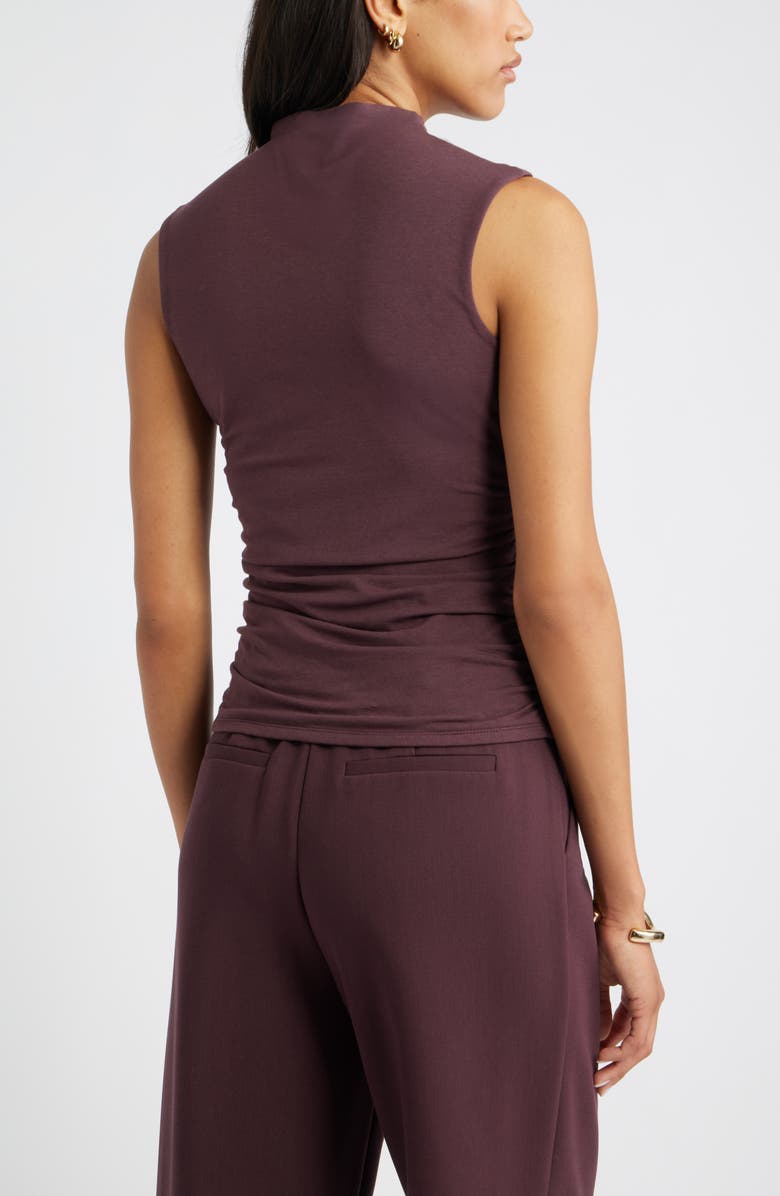 Open Edit Ruched Mock Neck Tank, Alternate, color, Burgundy Fudge