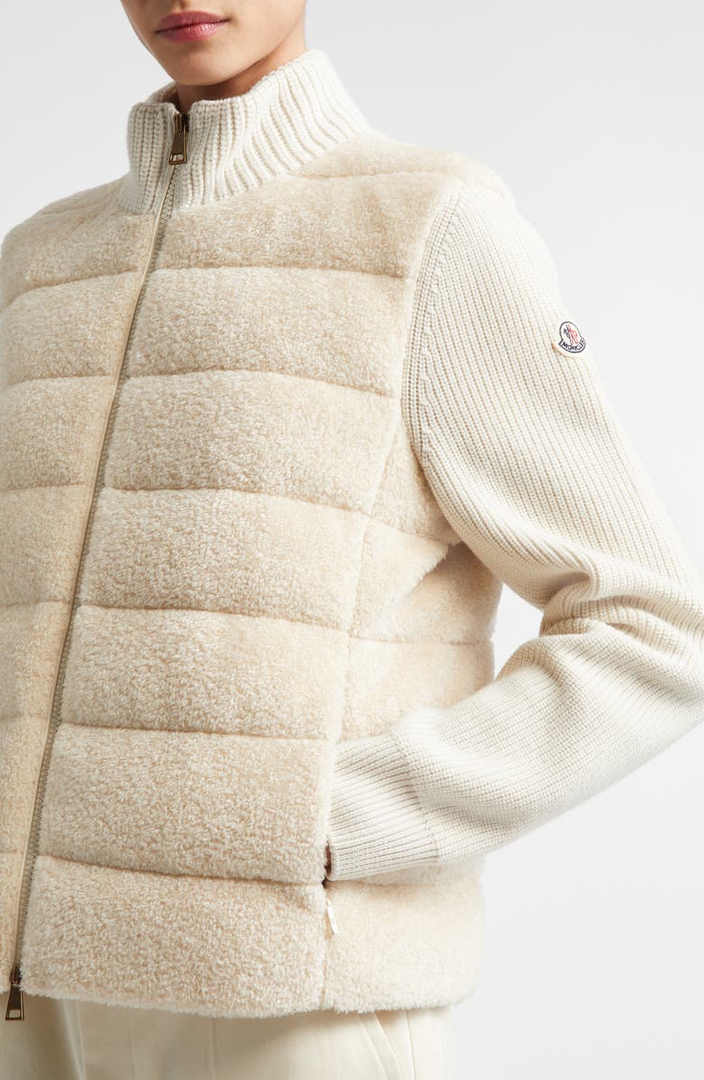 Moncler Teddy & Merino Wool Down Zip Cardigan, Alternate, color, Ivory