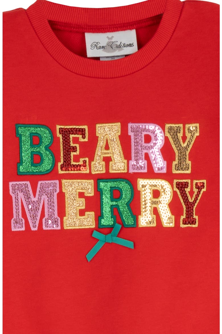 Kids' Beary Merry Sweatshirt & Velvet Pants Set, Alternate, color, RED