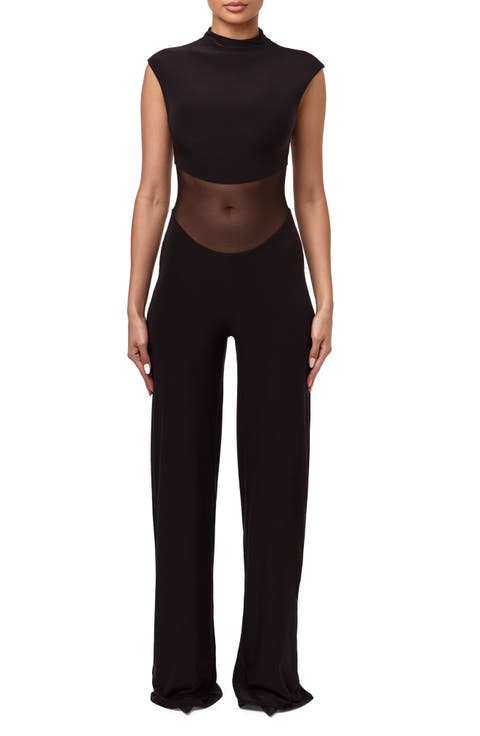 Mesh Mock Neck Jumpsuit