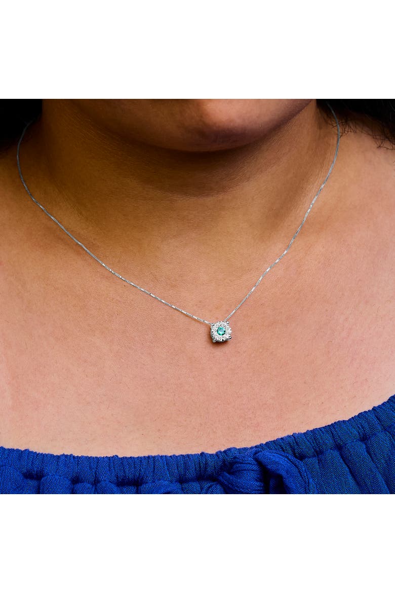 14K Gold Emerald & 1/3 Cttw Diamond Halo Pendant Necklace, Alternate, color, White