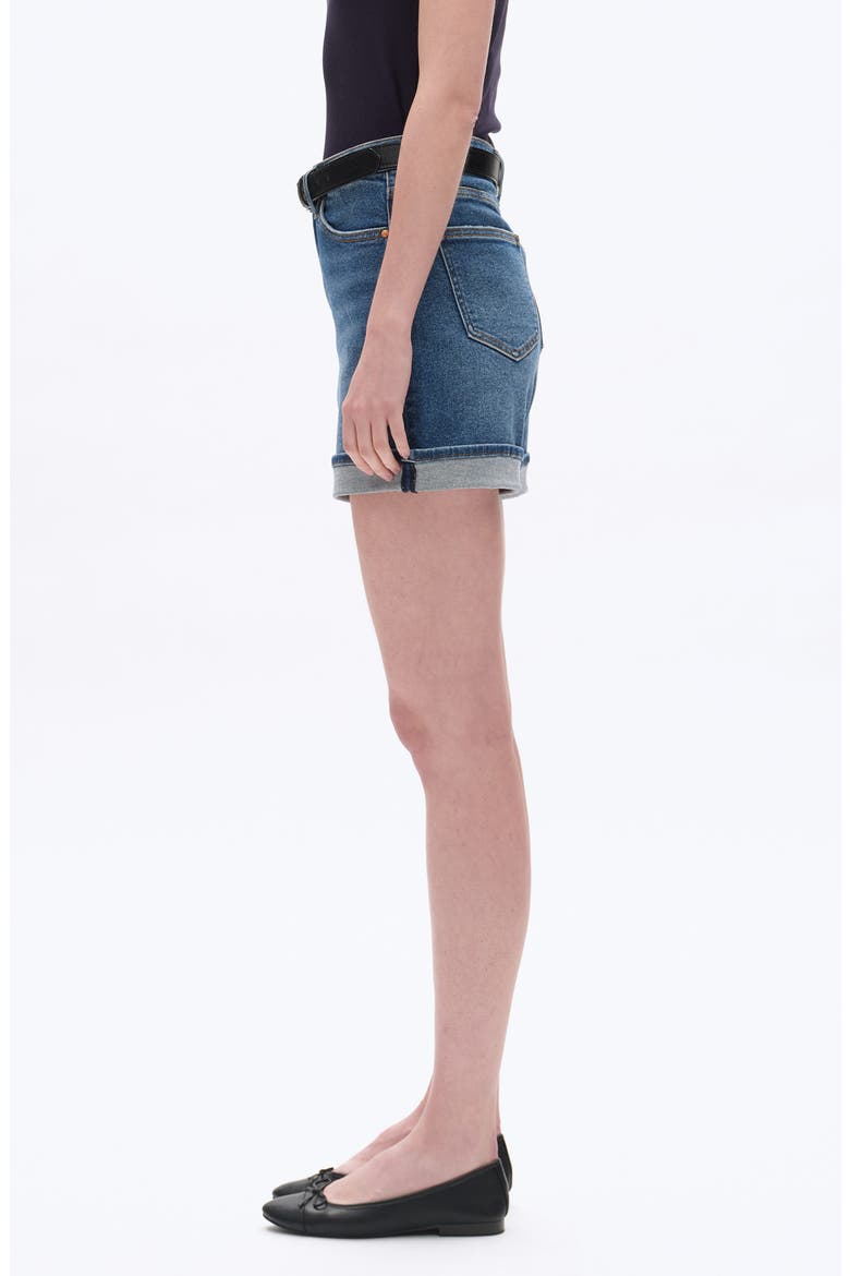 High Waist Cuffed Denim Shorts, Alternate, color, DARK BLUE