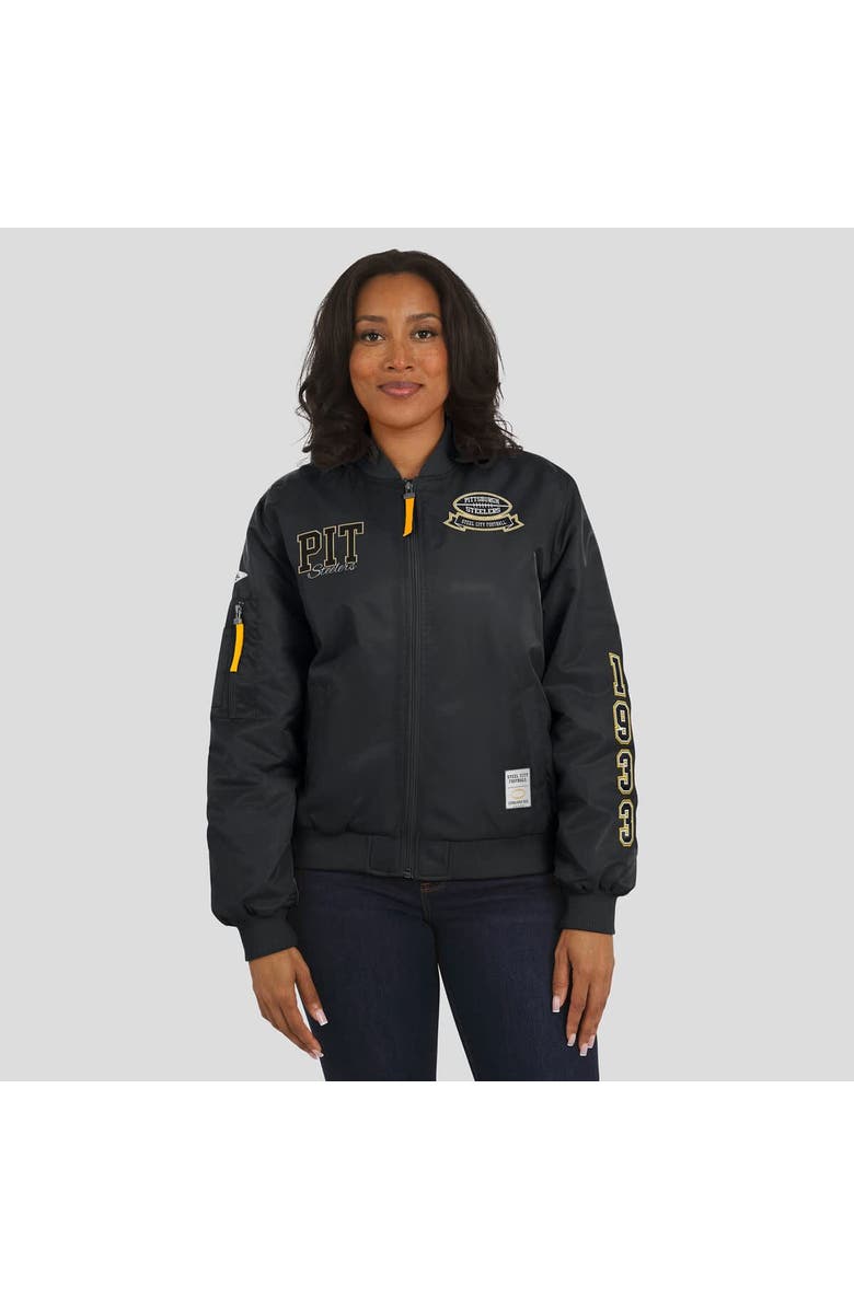 WEAR by Erin Andrews Women's WEAR by Erin Andrews Black Pittsburgh Steelers Patch Full-Zip Bomber Jacket, Alternate, color, Black