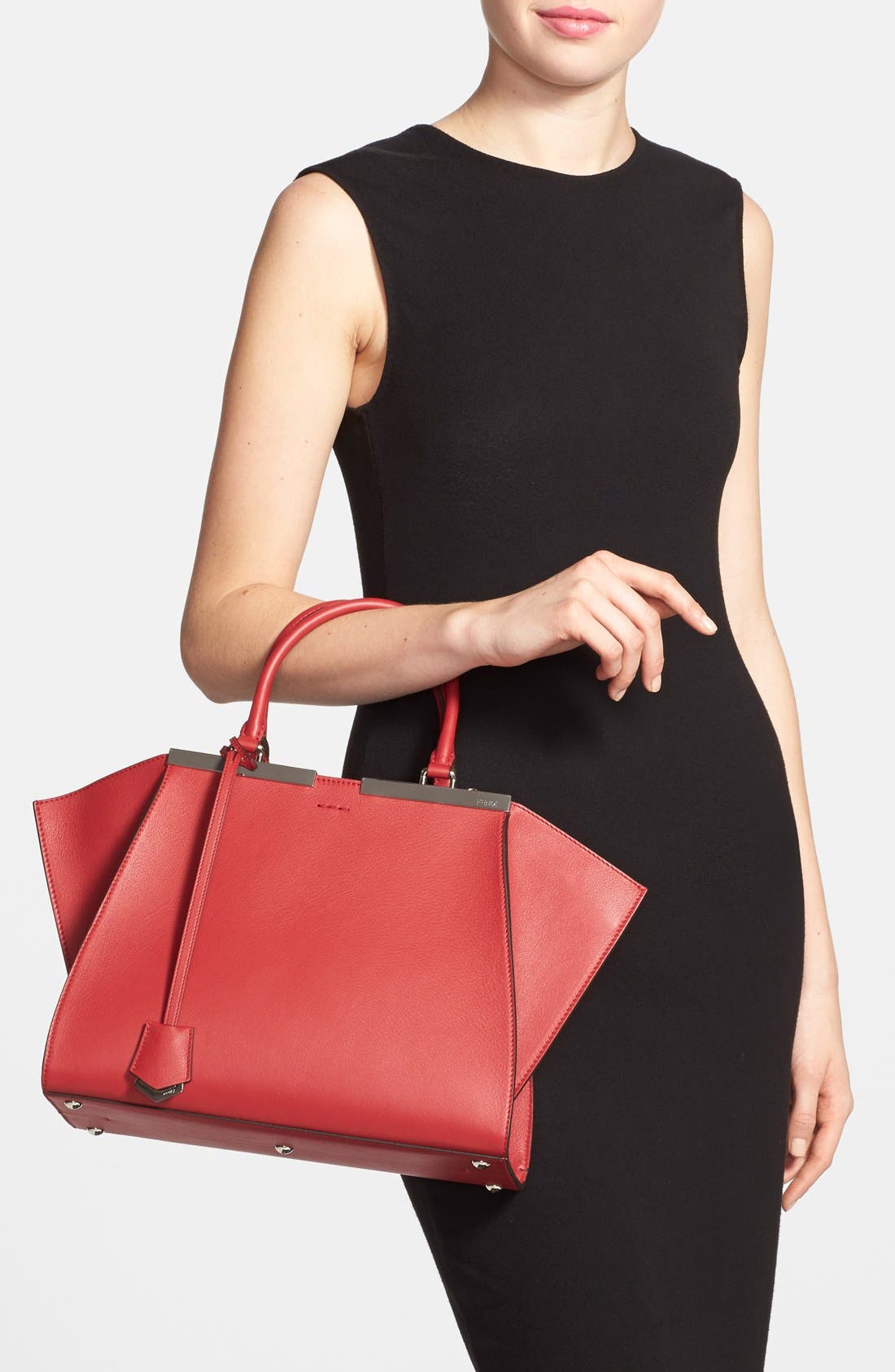 Fendi '3Jours' Leather Shopper, Alternate, color, Brick/ Turquoise