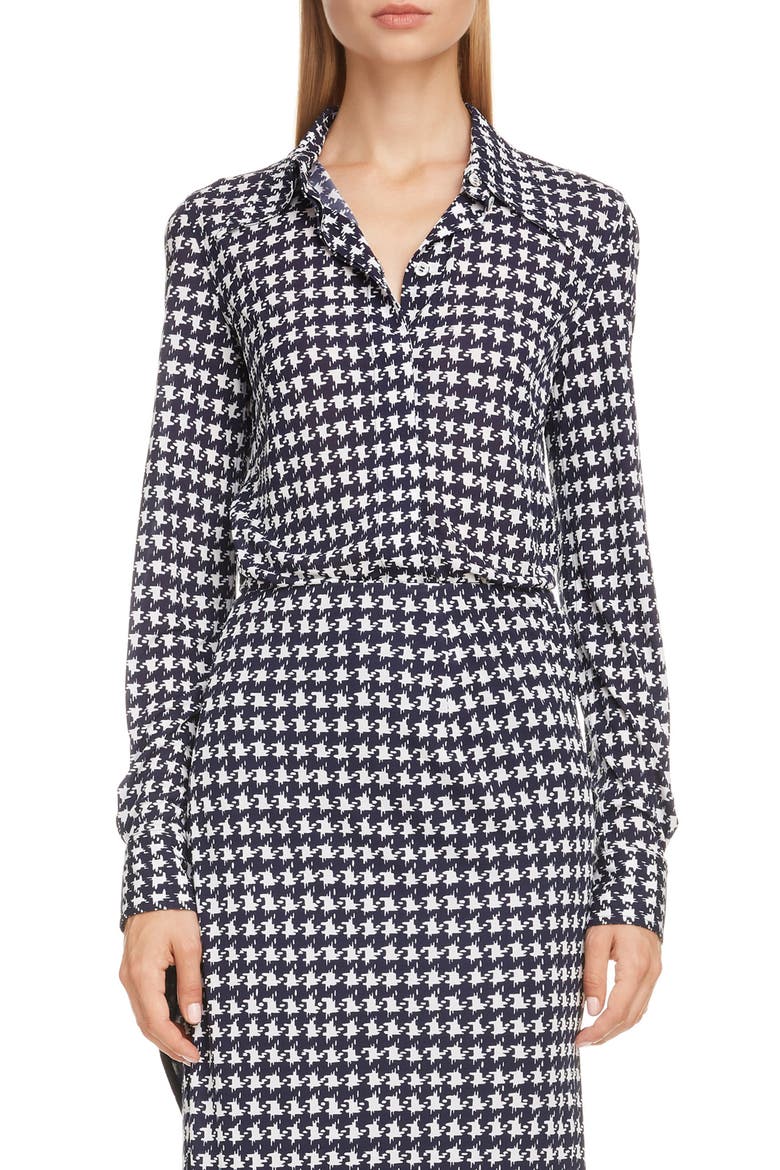 Houndstooth Print Shirt, Main, color, NAVY/ OFF WHITE