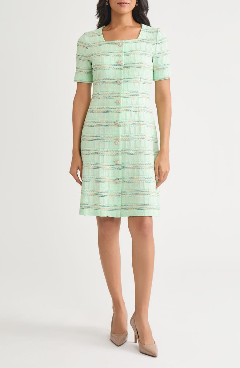 Misook Soft Plaid Knit A-Line Dress, Alternate, color, Green Multi