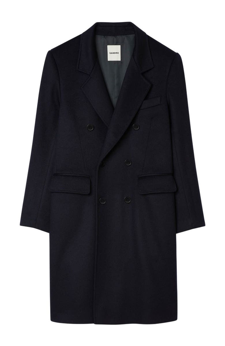 SANDRO Double-breasted wool coat, Alternate, color, Navy Blue