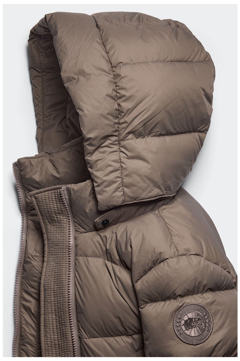 Mystique Tonal Label 750 Fill Power Down Long Puffer Coat, Alternate, color, TAUPE GREY