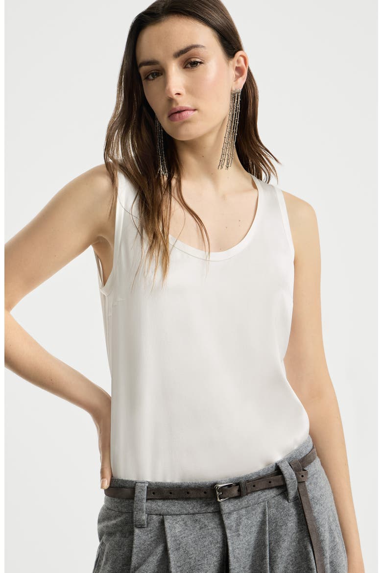Stretch silk satin top, Alternate, color, White