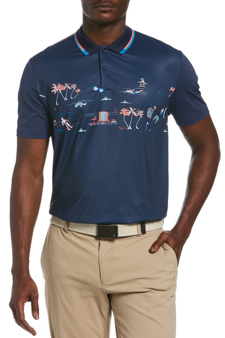 Original Penguin Resort Print Polo, Main, color, BLACK IRIS