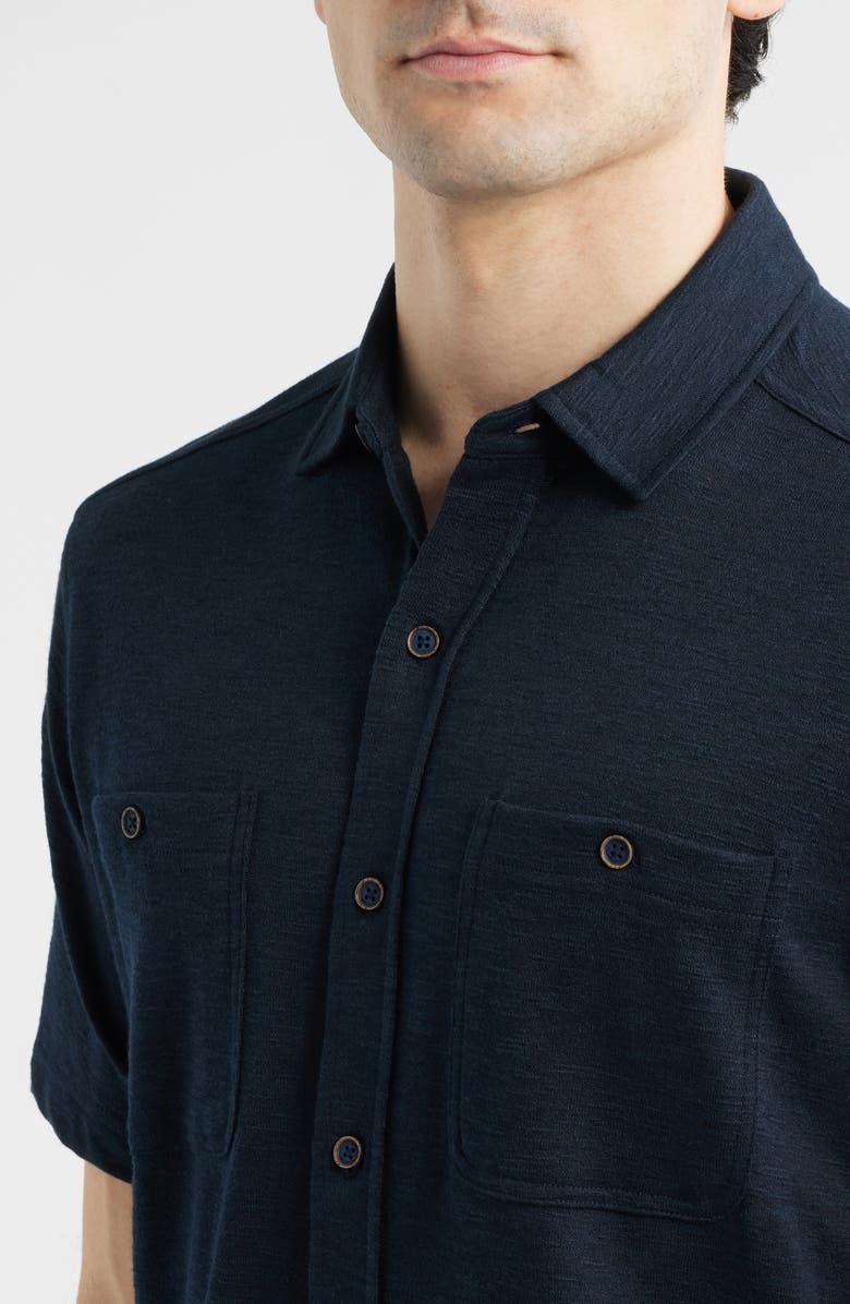 Johnston & Murphy Riley Knit Short Sleeve Button-Up Shirt, Alternate, color, Navy