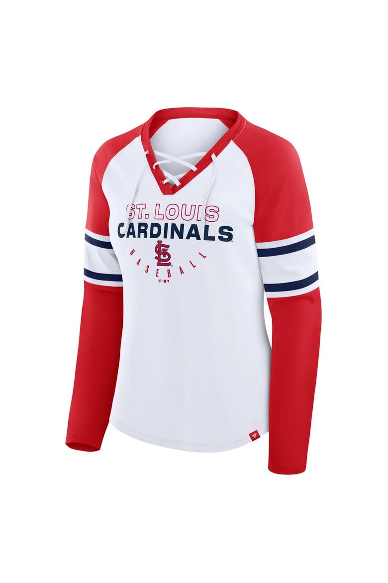 Women's Fanatics White/Red St. Louis Cardinals Blitz Package Raglan Lace-Up V-Neck Long Sleeve T-Shirt, Alternate, color, White