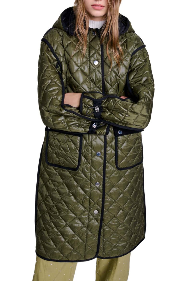 Contrast quilted puffer jacket, Alternate, color, Khaki
