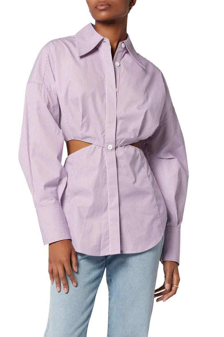 Alya Cutout Silk Button-Up Shirt, Main, color, RED MULTI