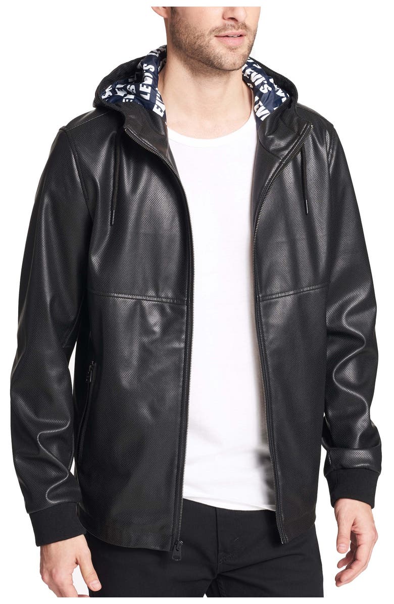 Levi's<sup>®</sup> Perforated Faux Leather Hoody Jacket, Main, color,