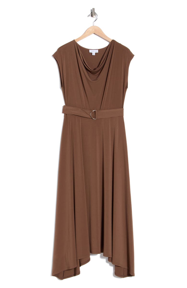Gemma + Jane Drape Asymmetric Midi Dress, Alternate, color, Chestnut
