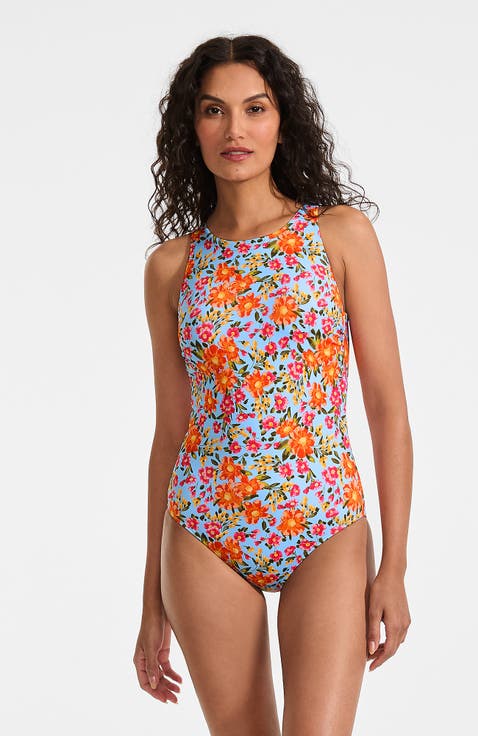 Tugless High Neck Portrait Back One Piece Swimsuit