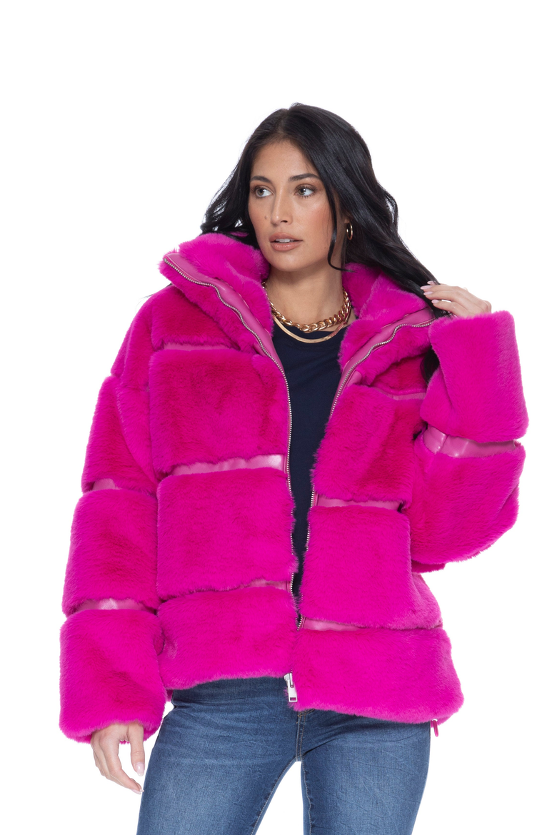 Mob Wife UnReal Leather Fur Jacket, Alternate, color, Hot Pink