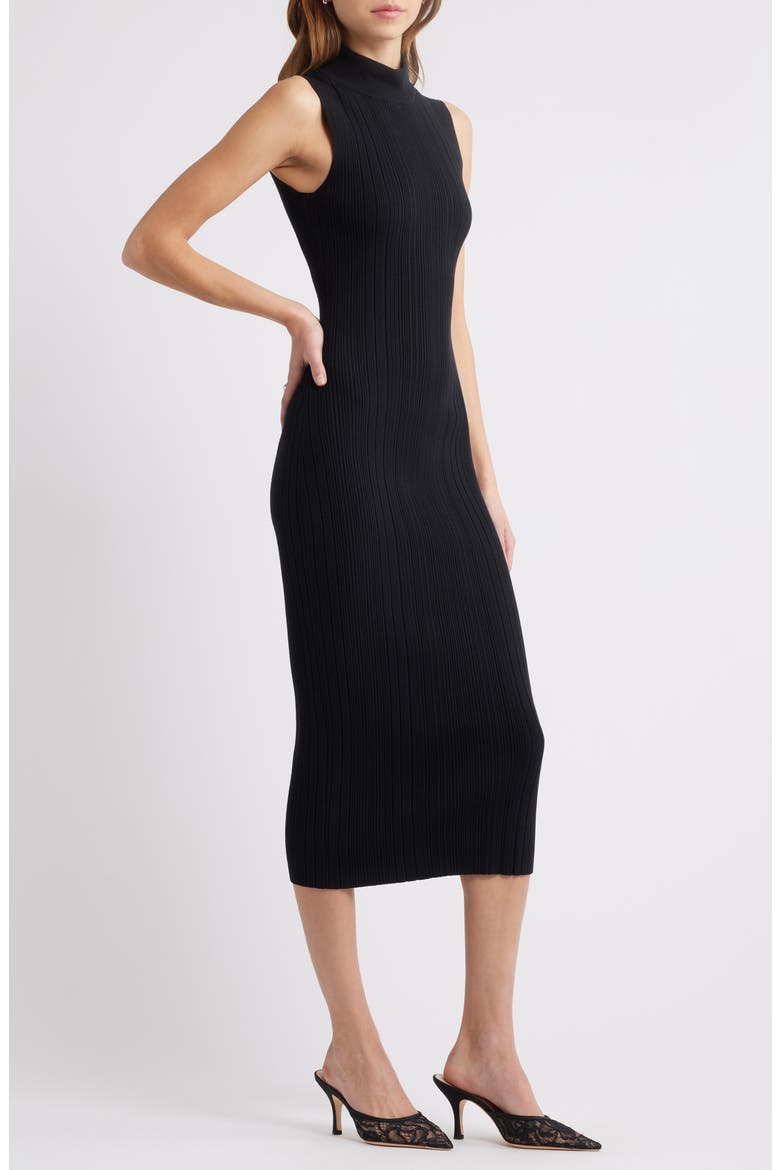 Sculpt Mock Neck Rib Midi Dress, Alternate, color, BLACK