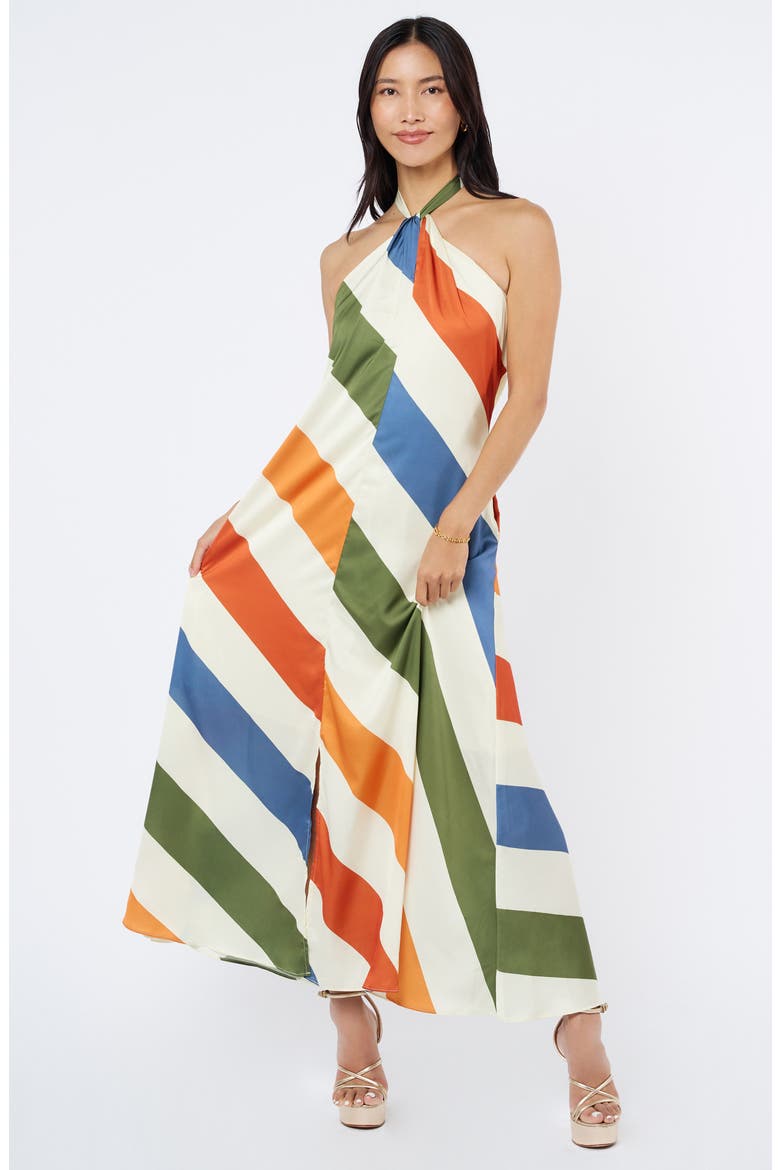 Jayla Diagonal Stripe Halter Dress, Alternate, color, WHITE MULTI