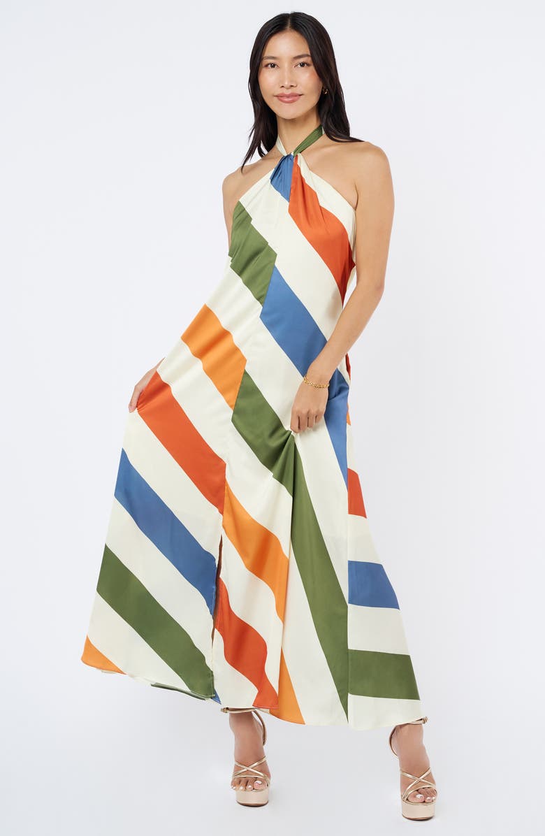 CIEBON Jayla Diagonal Stripe Halter Dress, Alternate, color, White Multi