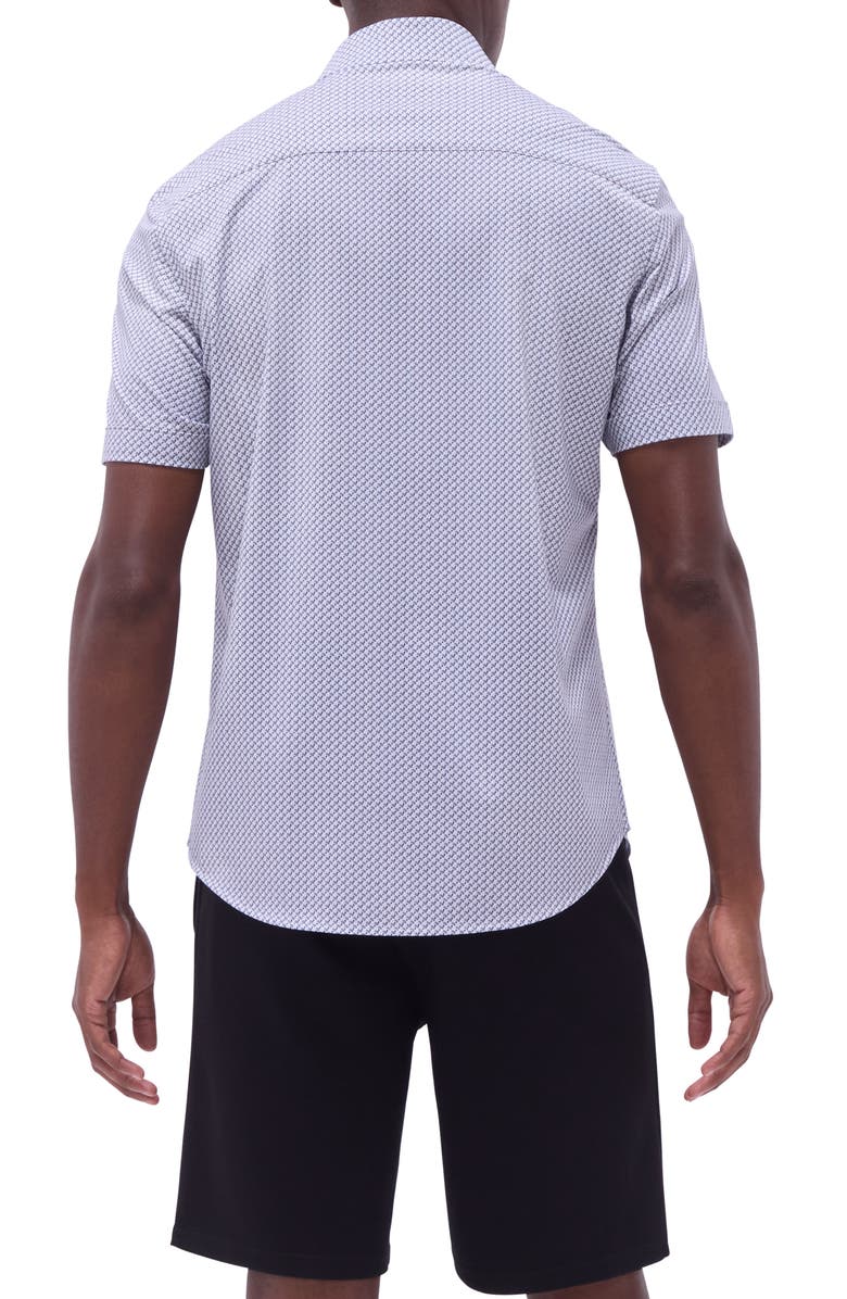 Bugatchi Miles OoohCotton<sup>®</sup> Seigaiha Print Short Sleeve Button-Up Shirt, Alternate, color, Platinum