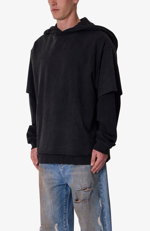 Mnml Layered Cotton Hoodie In Washed Black