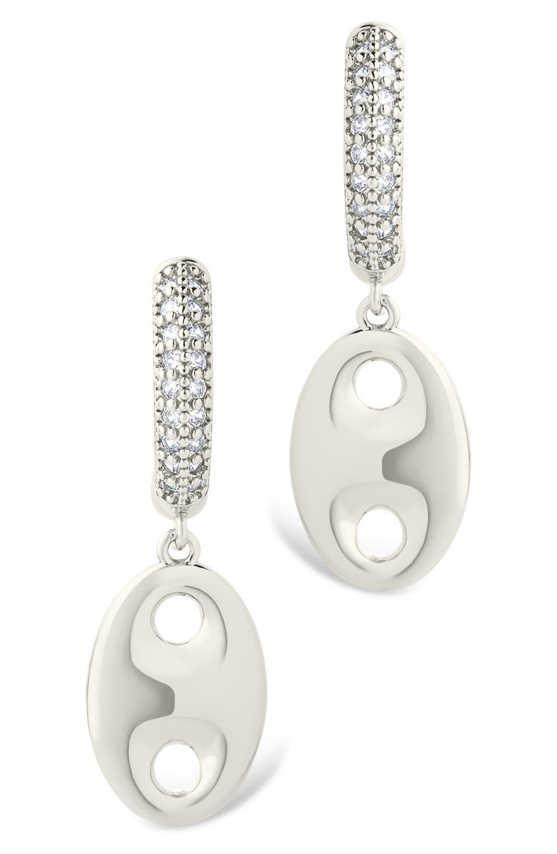 Sterling Forever Bliss Cubic Zirconia Anchor Charm Huggie Hoop Earrings, Alternate, color,