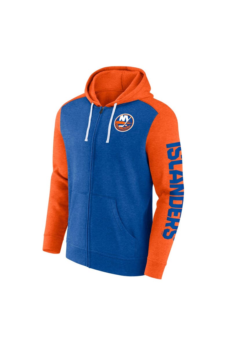 FANATICS Men's Fanatics Branded Heather Royal/Heather Orange New York Islanders Down and Distance Full-Zip Hoodie, Alternate, color, Heather Royal