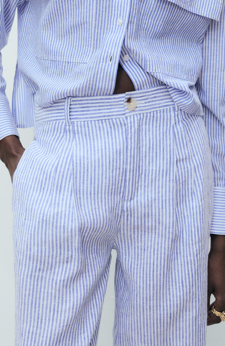 MANGO Stripe Linen Blend Pants, Alternate, color, Blue