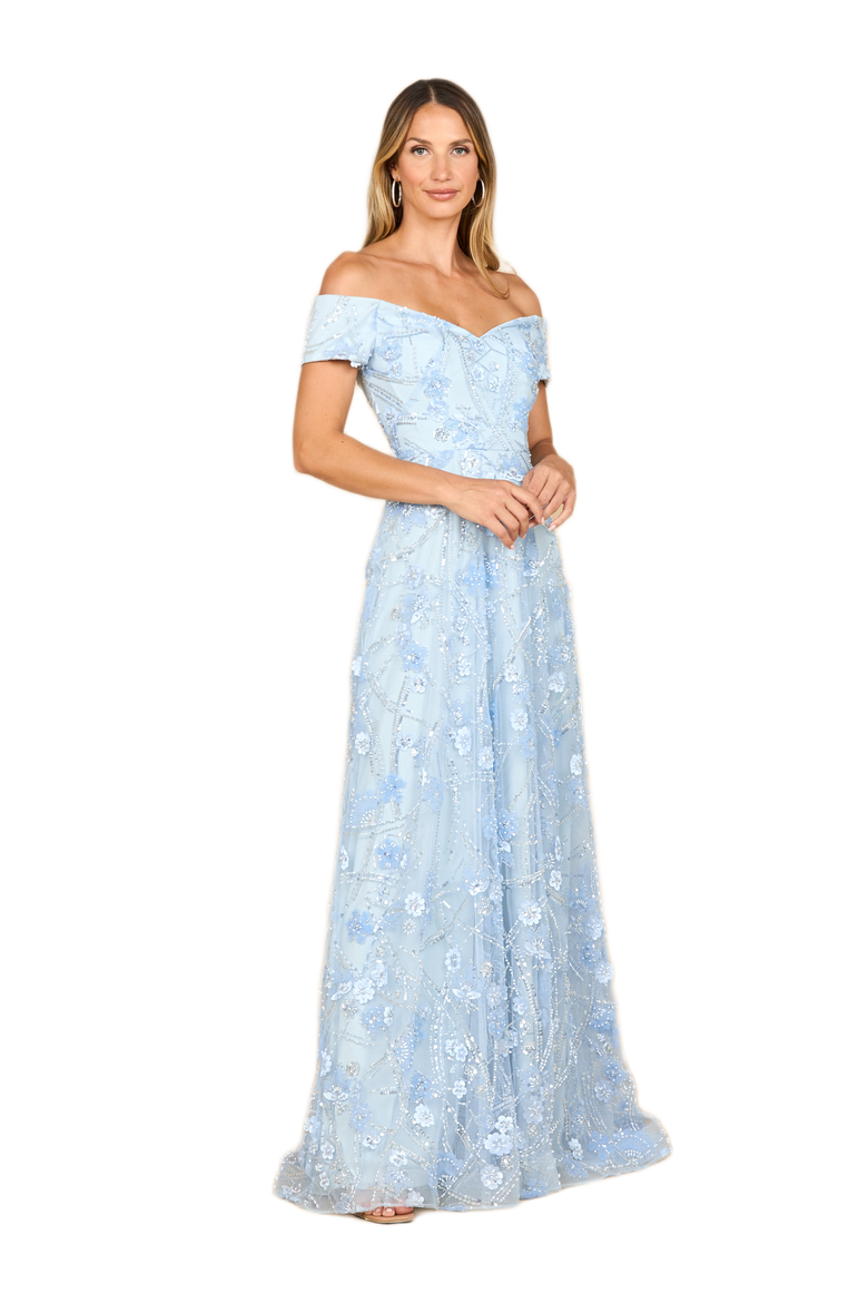 Off Shoulder A-Line Floral Gown, Main, color, Periwinkle