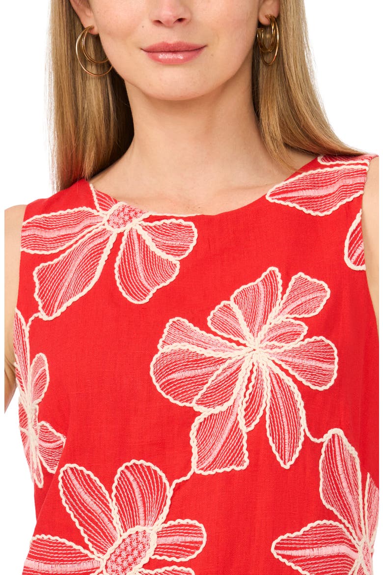 Embroidered Floral Sleeveless A-Line Dress, Alternate, color, LOBSTER RED