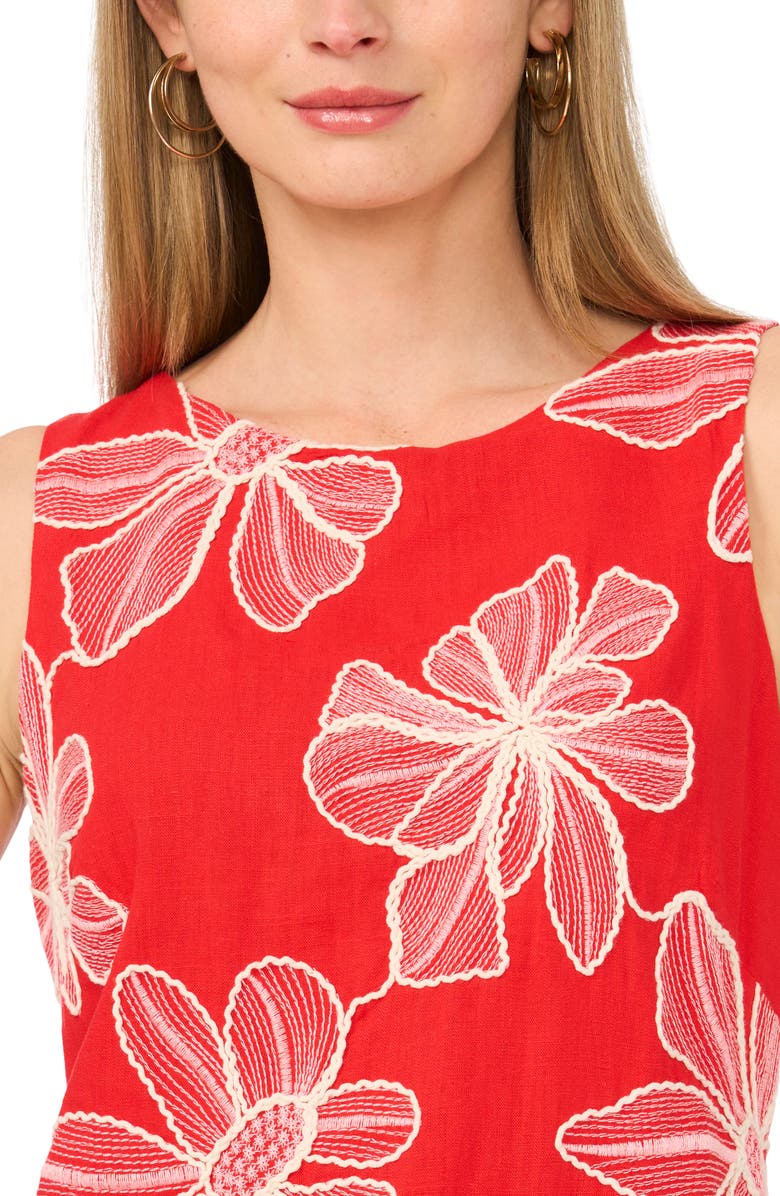 Vince Camuto Embroidered Floral Sleeveless A-Line Dress, Alternate, color, Lobster Red