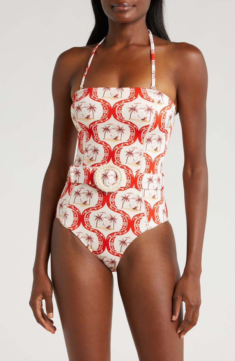 FARM Rio Summer Beach Belted Strapless One-Piece Swimsuit, Alternate, color, 