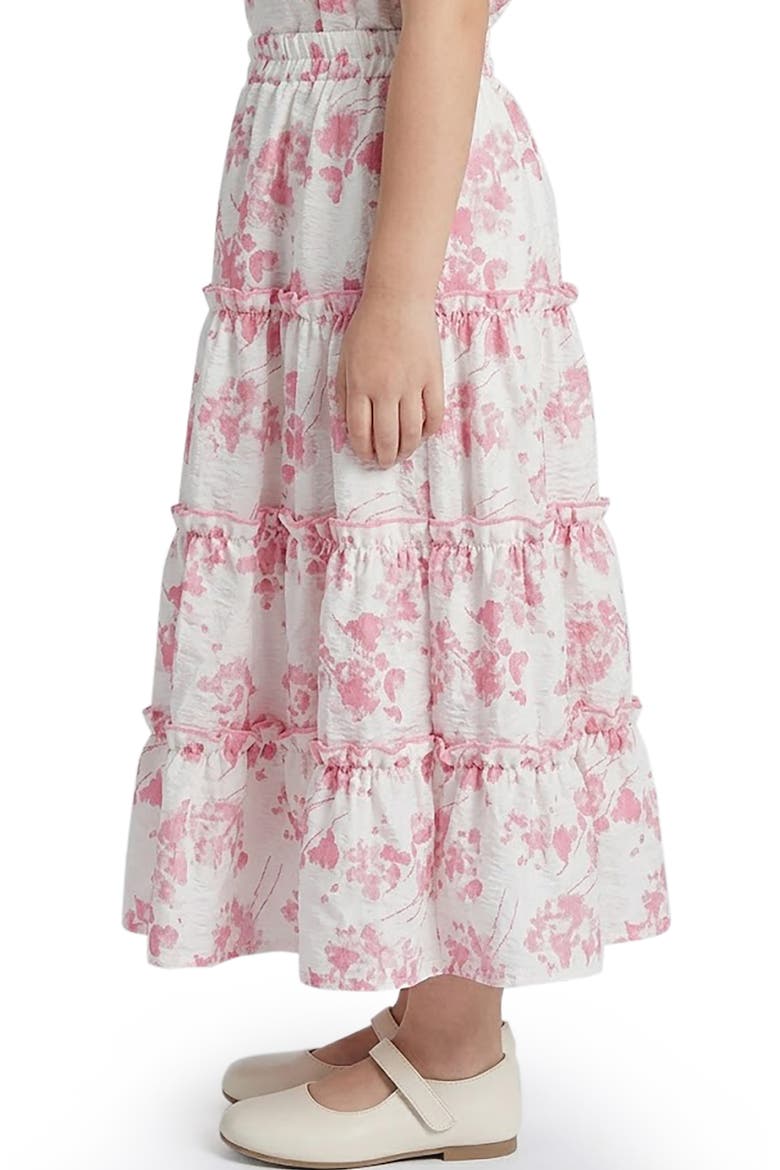 Kids' Textured Floral Cotton Tiered Skirt, Alternate, color, PINK