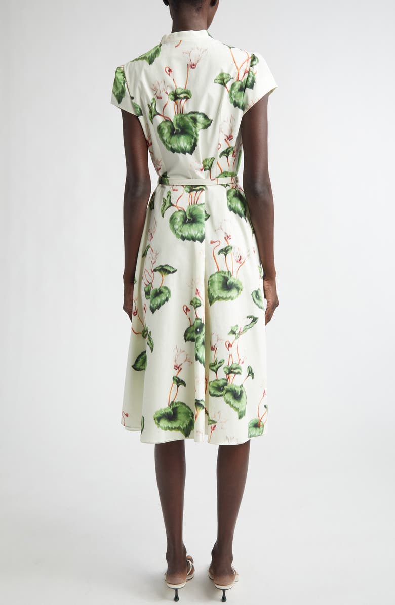 Oscar de la Renta Chine Cyclamen Cap Sleeve Poplin Dress, Alternate, color, White/ Ivory