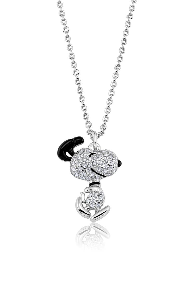 x Peanuts® Dancing Snoopy Pendant Necklace, Main, color, PURE PLATINUM / CLEAR STONE