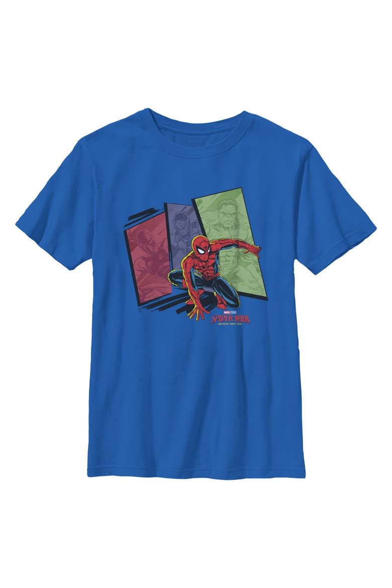 Boy's Spider-Man Brand New Day Villains Halftone Panels  Graphic T-Shirt, Main, color, Royal Blue