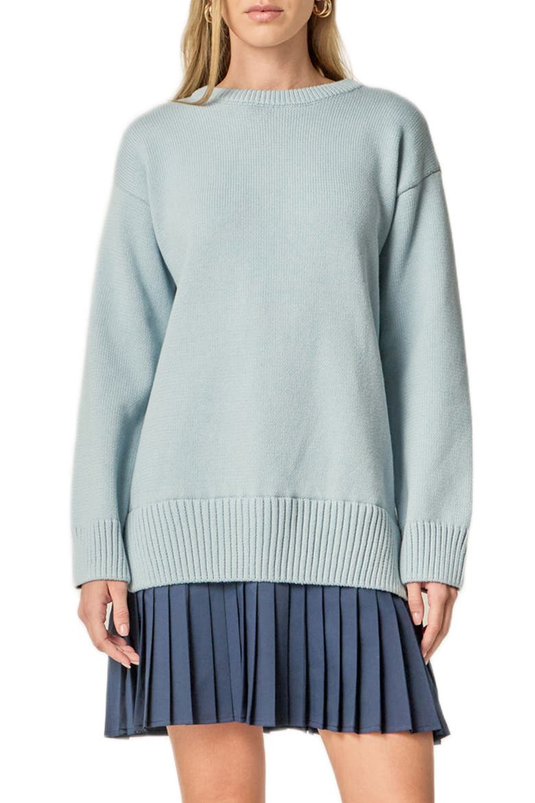 Mixed Media Long Sleeve Pleated Minidress, Main, color, POWDER BLUE/ NAVY