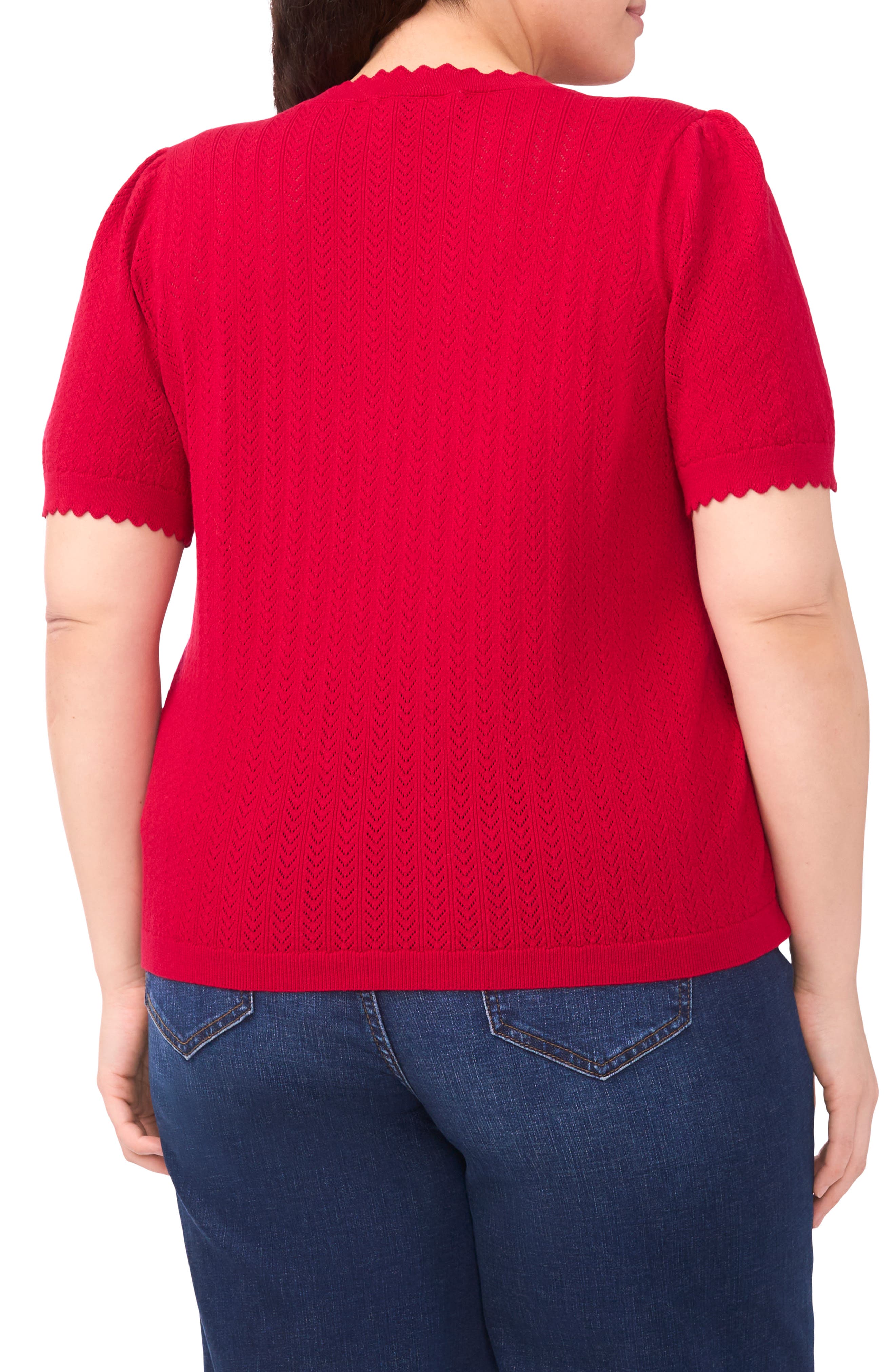 Short Sleeve Cotton Pointelle Sweater - image 2
