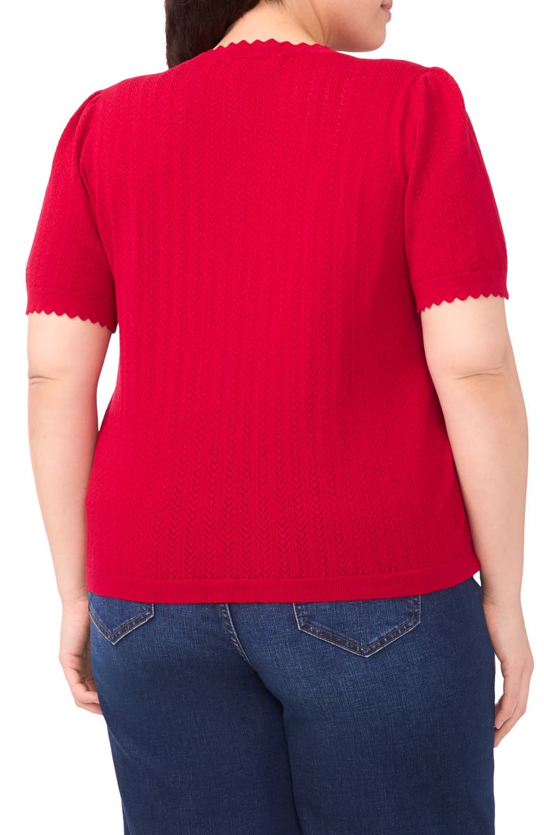 CeCe Short Sleeve Cotton Pointelle Sweater, Alternate, color, Rose Cerise