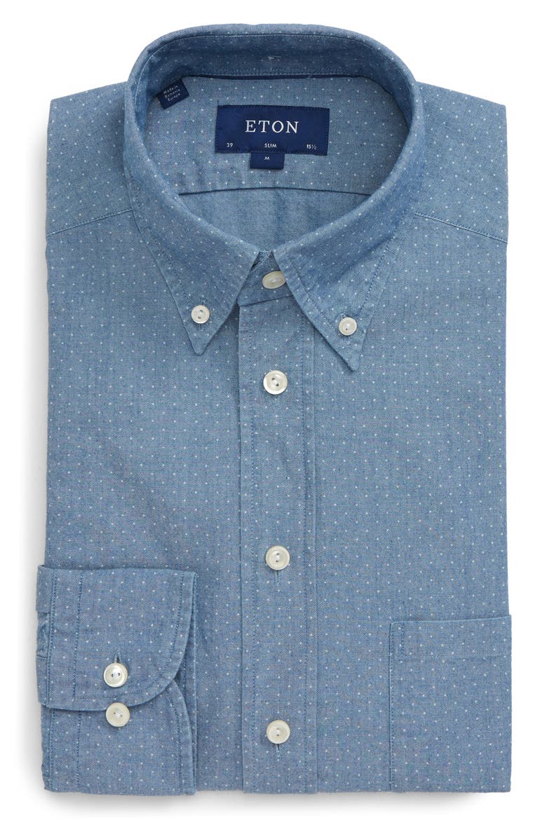 Soft Casual Line Slim Fit Chambray Dot Casual Shirt, Alternate, color, BLUE