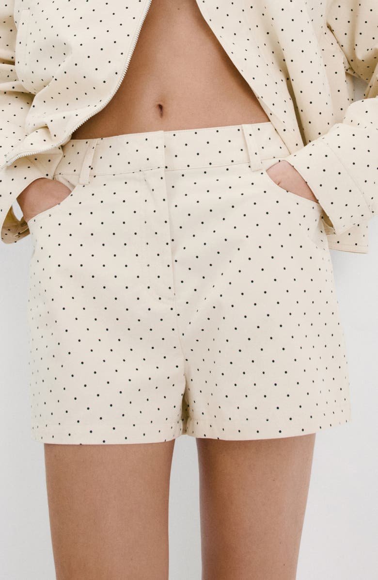 MANGO Dot Cotton Shorts, Main, color, Ecru