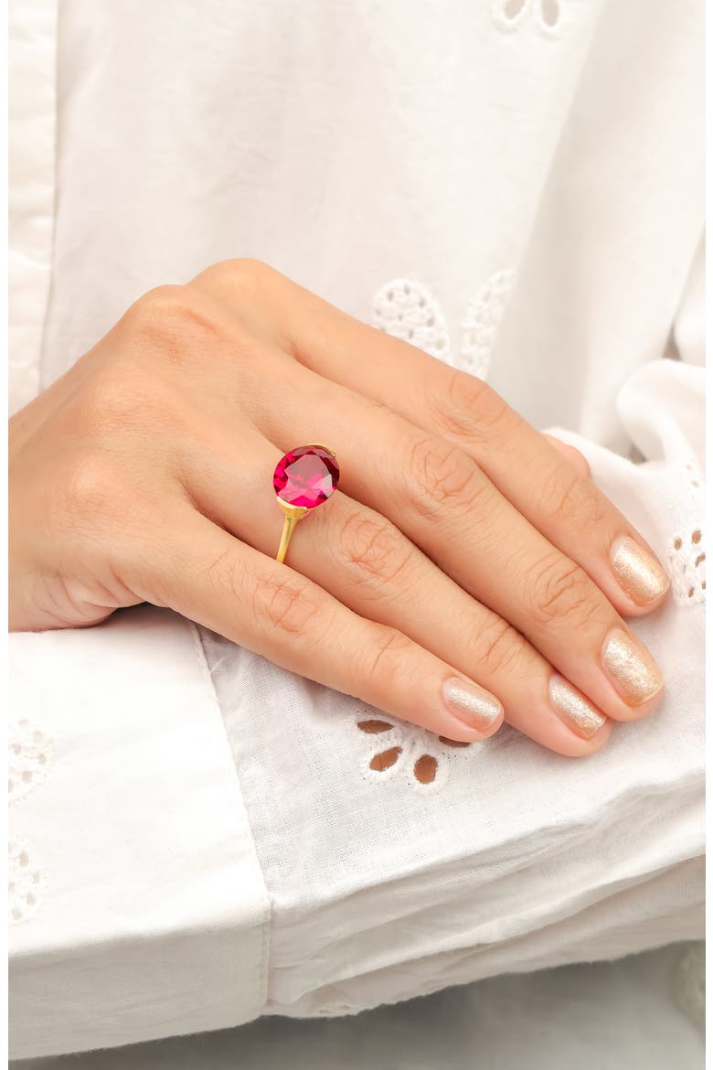 Oval Semiprecious Stone Solitaire Ring, Alternate, color, PINK