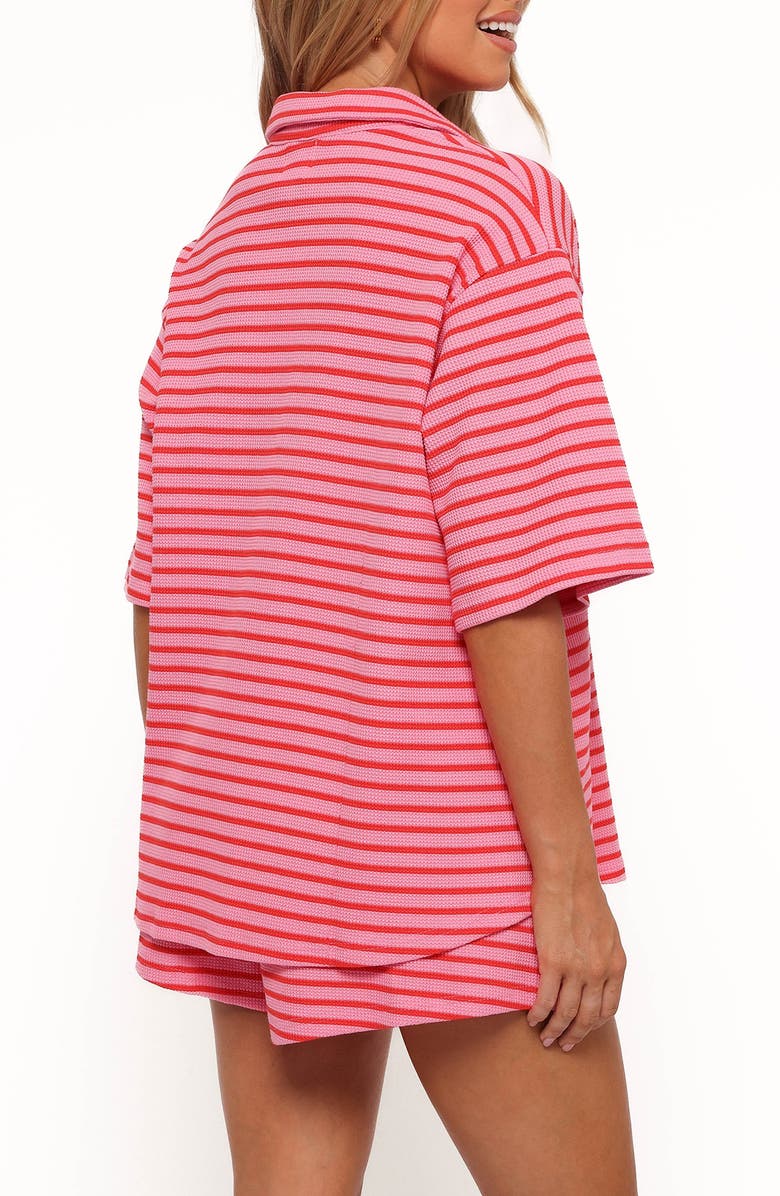 Petal & Pup Alden Stripe Cotton Button-Up Shirt & Drawstring Shorts Set, Alternate, color, Pink Red Stripe
